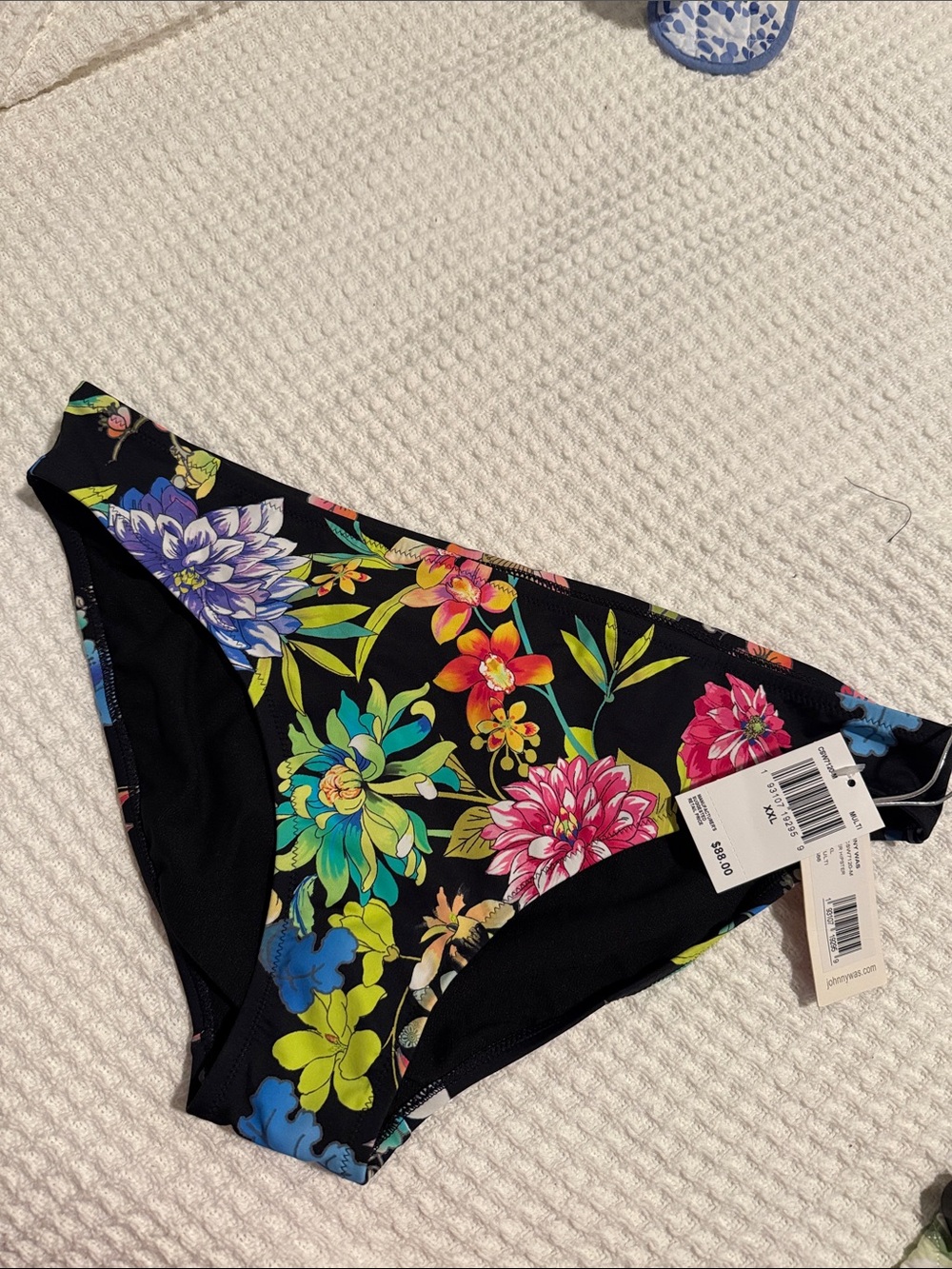 Johnny Was Black Floral Bikini Bottom with Multicolor Blooms